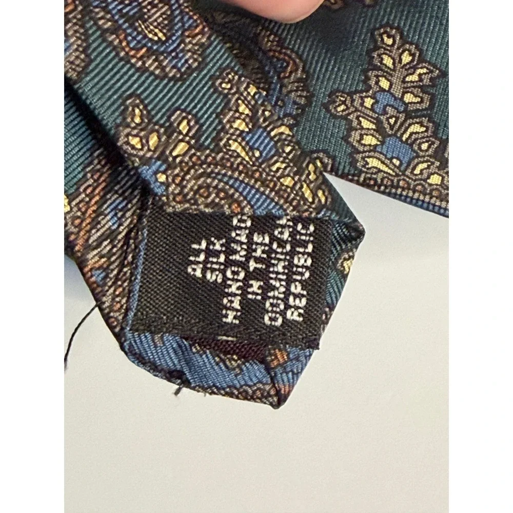 VTG‎ Cross & Windsor Necktie Teal Blue Paisley Silk Handmade Classic Mens Tie